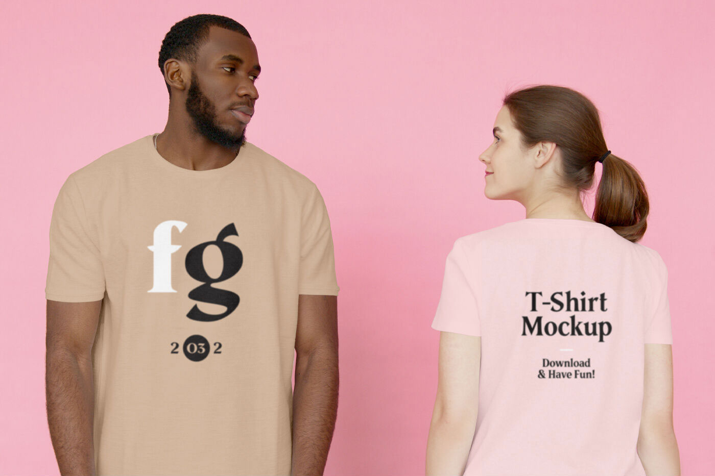 Front and Back of the T-Shirt on a Man and Woman Mockup (FREE
