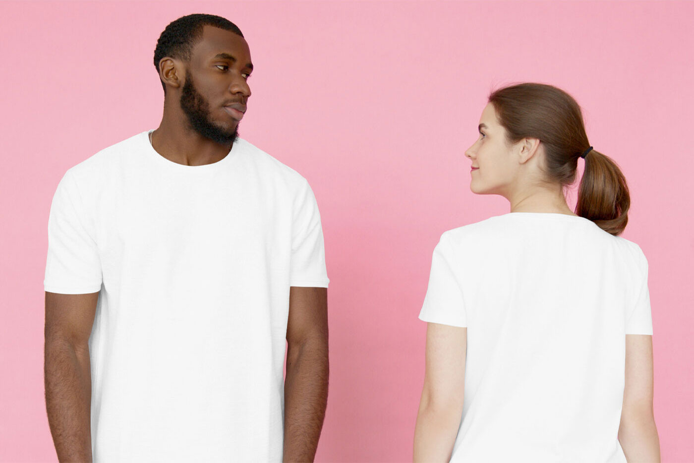 Front and Back of the T-Shirt on a Man and Woman Mockup FREE PSD