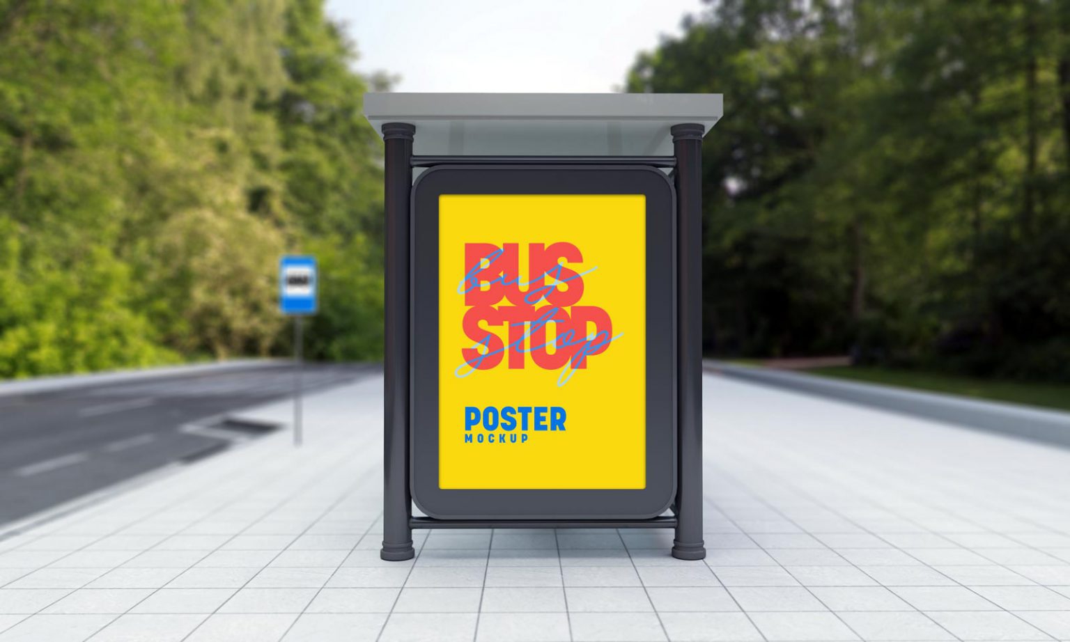 Front View Bus Stop Poster Mockup FREE PSD