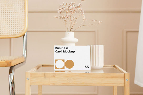 Front View Card on Table Mockup FREE PSD