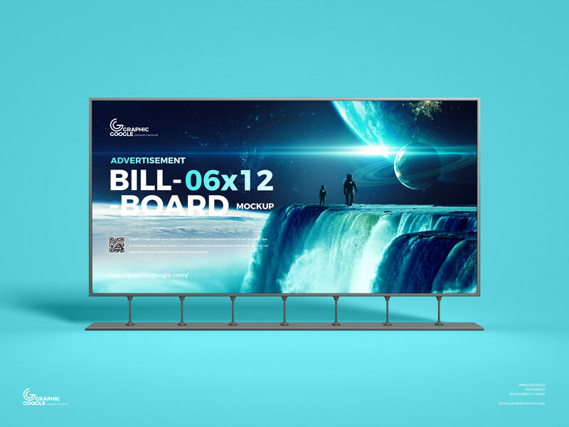 Front View Large Horizontal Advertisement Billboard Mockup in Plain Setting FREE PSD