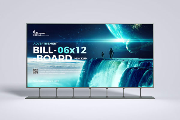 Front View Large Horizontal Advertisement Billboard Mockup in Plain Setting FREE PSD