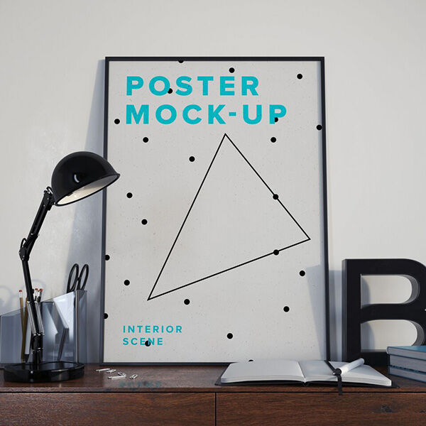 Front View of a Black Framed Poster Mockup FREE PSD