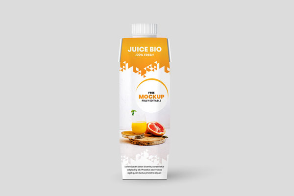 Front View of a Single Juice Box Packaging Mockup FREE PSD