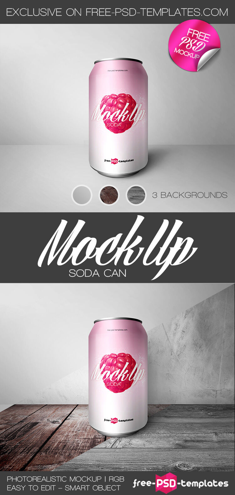 Front View of a Soda Can Mockup FREE PSD
