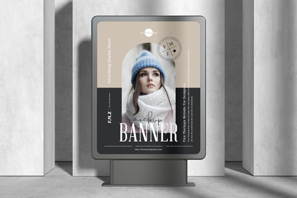 Front View of an Interior Advertising Display Stand Banner Mockup FREE PSD