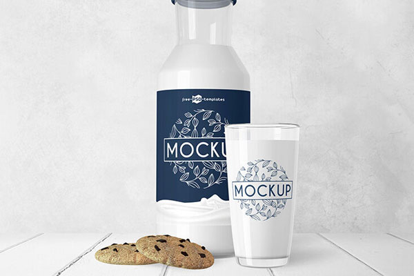 Front View of Clear Photorealistic Milk Bottle Mockup FREE PSD
