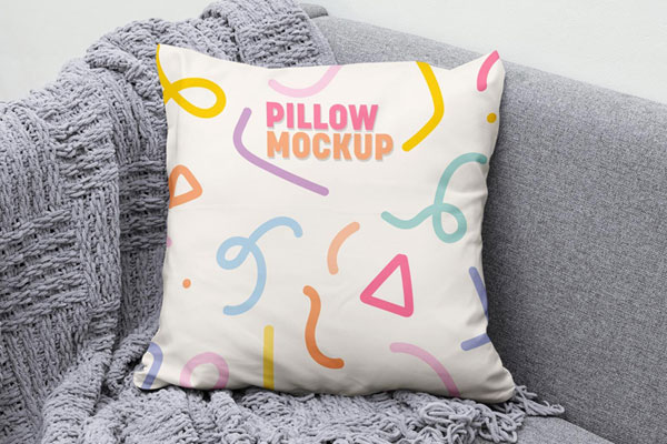 Front View of Sofa Cushion Mockup on the Corner of Sofa FREE PSD