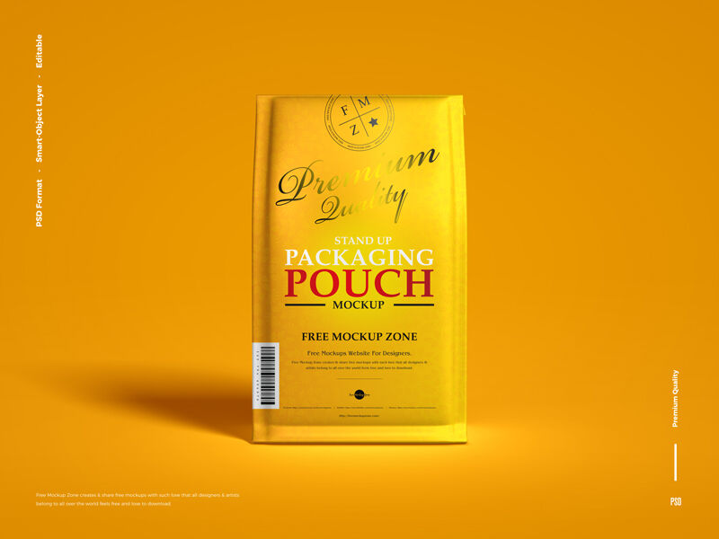 Front View of Standing Pouch Packaging Mockup FREE PSD