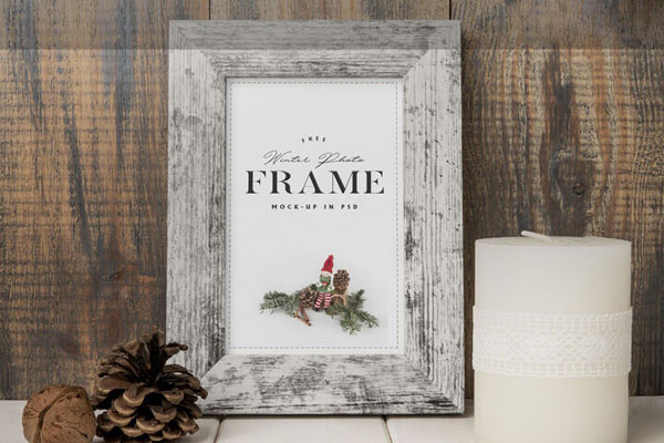 Front View of Vintage Wooden Photo Frame Mockup FREE PSD