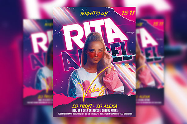 Futuristic, Neon Club Party Flyer Template FREE PSD