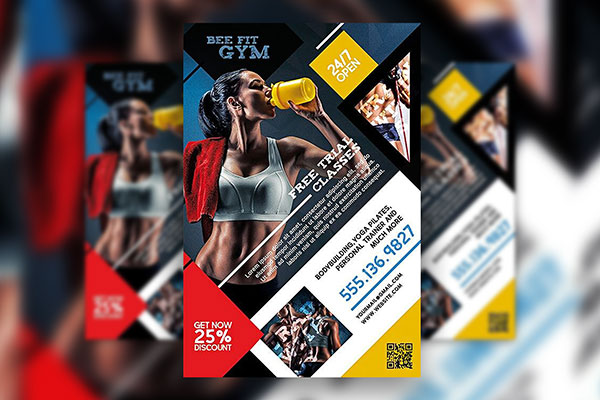 Geometric Modern Gym and Fitness Flyer Template FREE PSD