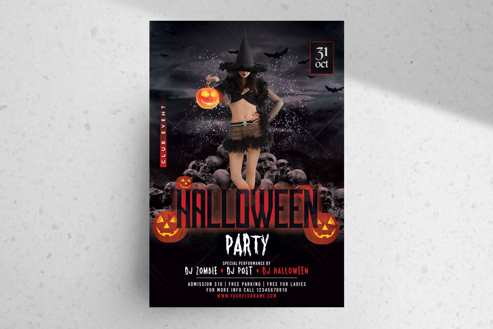 Glitter, Spooky Halloween Party Flyer Template FREE PSD