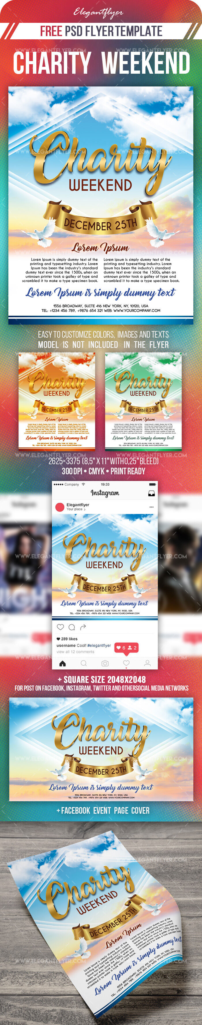 Golden, Divine, Classic Charity Event Flyer Template FREE PSD