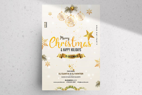 Golden, Glittering, Festive Christmas Eve Party Flyer Template FREE PSD