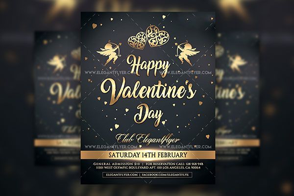 Golden, Modern, Typographical Valentine's Day Party Flyer and Facebook Cover Templates FREE PSD