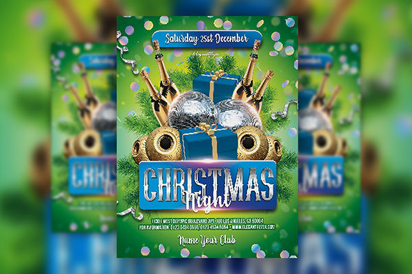 Green, Blue, Festive Christmas Eve Party Flyer Template FREE PSD