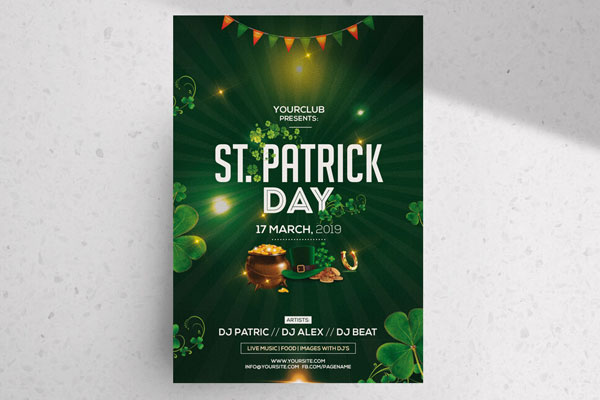 Green, Sparkling, 3D Saint Patrick's Day Party Flyer Template FREE PSD