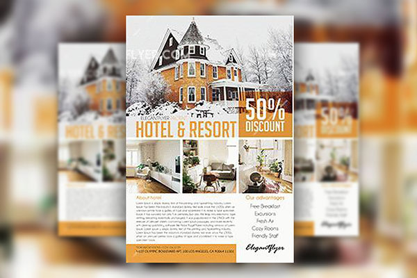 Grid Clean Hotel and Resort Flyer and Facebook Cover Templates FREE PSD
