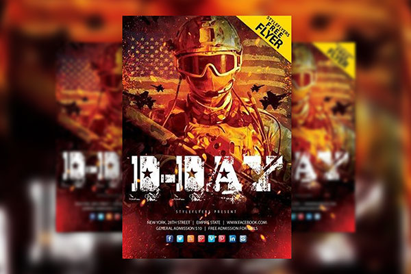 Grunge D-Day Memorial Flyer Template FREE PSD