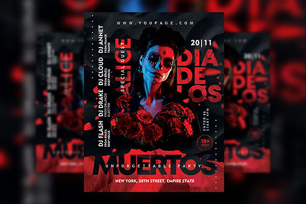 Grunge Dia De Los Muertos Event Flyer Template FREE PSD