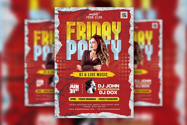 Grunge Red DJ Party Flyer Template FREE PSD