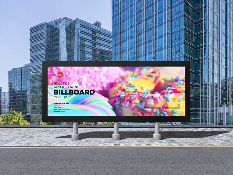 Horizontal Advertisement Billboard On The Roadside In Front View Mockup