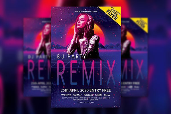 Illustrated and Tech DJ Party Flyer Template FREE PSD