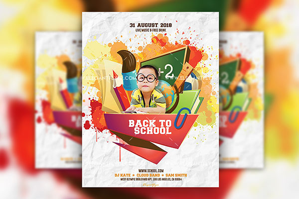 Illustrated Back To School Party Flyer Template and Facebook Cover FREE PSD