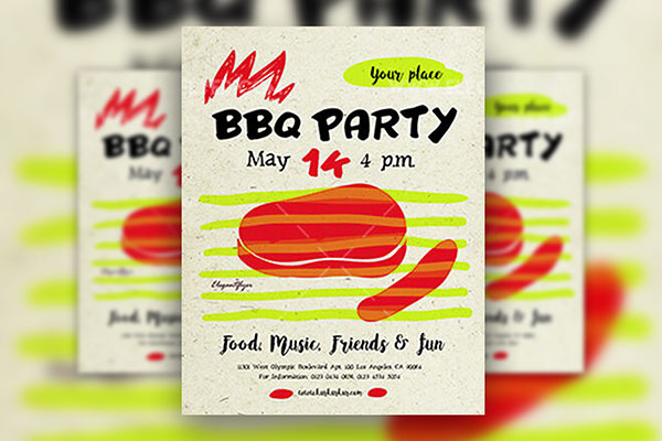 Illustrated BBQ Party Flyer and Facebook Cover Template FREE PSD