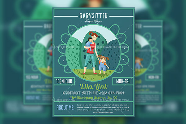 Illustrated Circle Babysitter Flyer Template and Facebook Cover FREE PSD