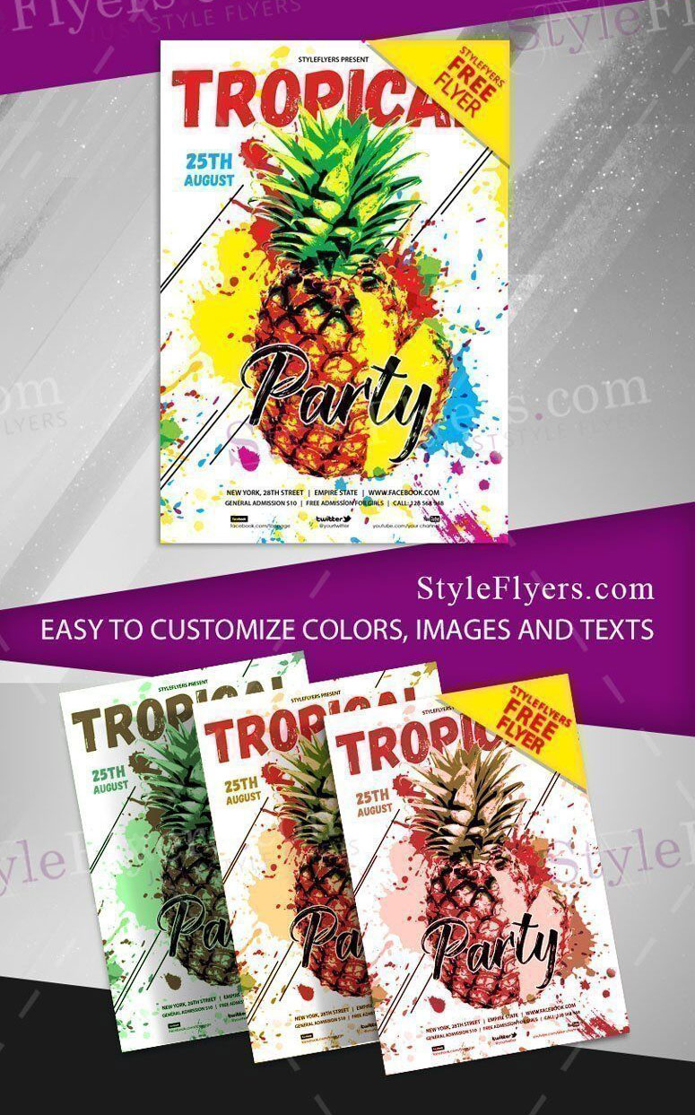 Illustrated Colorful Tropical Party Flyer Template Free Download ...