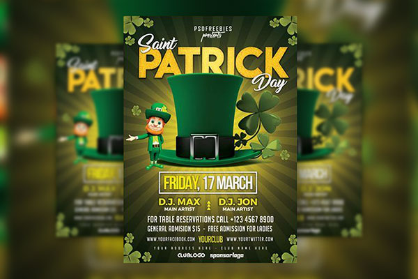 Illustrated, Green Saint Patrick's Day Flyer Template FREE PSD