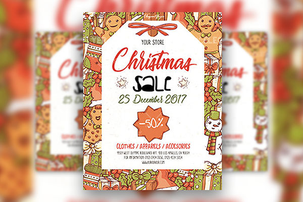 Illustrated, Thematic Christmas Sale Flyer Along with Facebook Cover Templates FREE PSD
