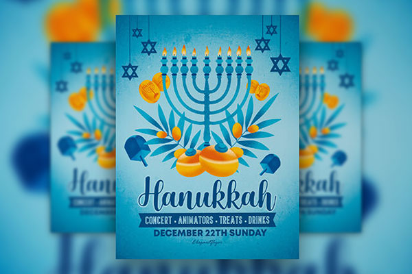Illustrative Menorah Hanukkah Party Flyer Template FREE PSD
