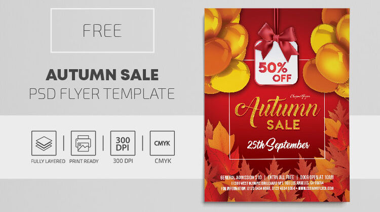 Leafy Border Autumn Sale Flyer Template FREE PSD