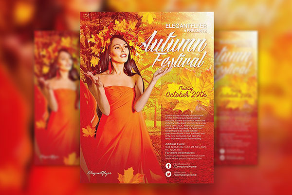 Leafy Modern Autumn Festival Flyer Template and Facebook Cover FREE PSD