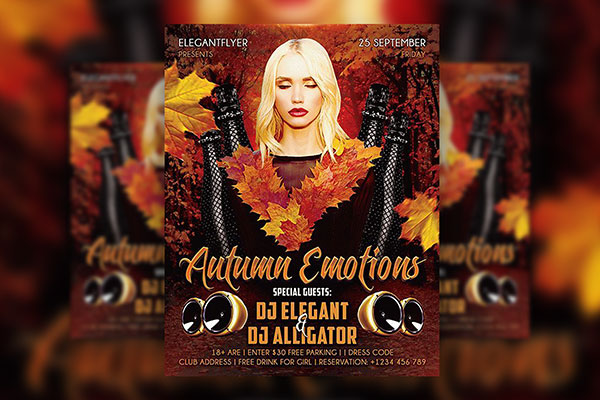 Leafy Modern Autumn Party Flyer Template and Facebook Cover FREE PSD