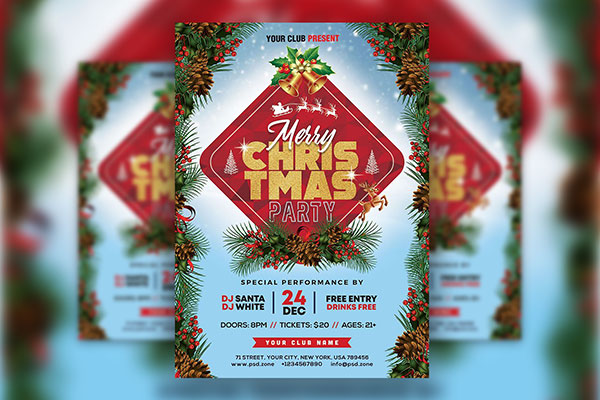 Leafy Ornamental Christmas Event Flyer Template Free Download ...