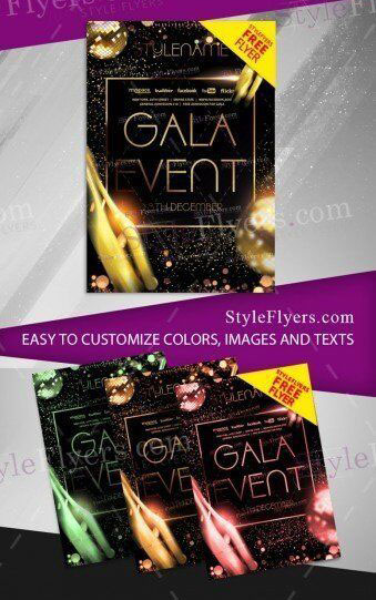 Luxury Glitter Gala Night Event Flyer Template with Black Background FREE PSD