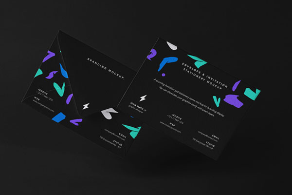 Mockup Featuring a Floating Envelope and Invitation Card FREE PSD