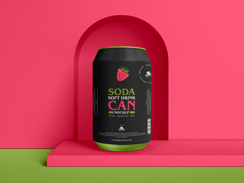 Mockup of a Soda Can Standing in the Front View FREE PSD
