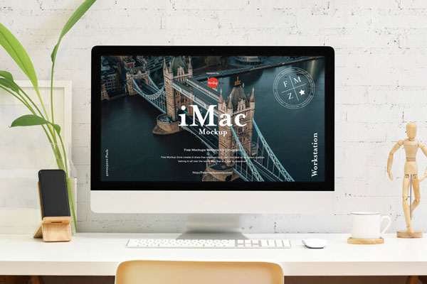 Mockup of iMac on Desk in the Front View FREE PSD
