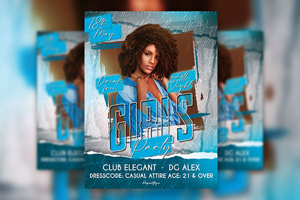 Modern Border Girls Party Flyer Template FREE PSD