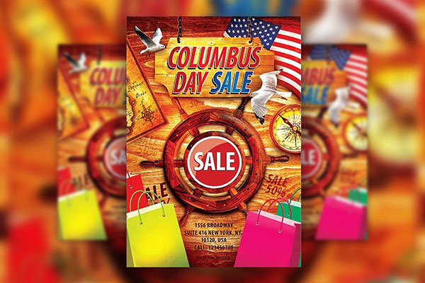 Modern Circle Columbus Day Sale Flyer Template FREE PSD