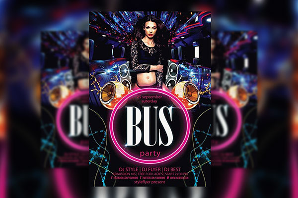 Modern Circle Lines Party Bus Flyer Template (FREE) - Resource Boy