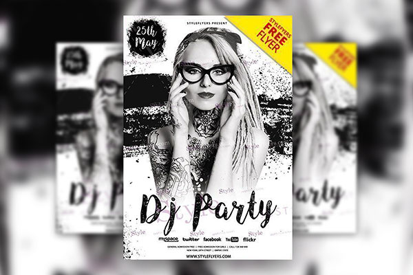 Modern Color-Splash DJ Party Flyer Template FREE PSD