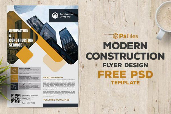 Modern Construction Company Flyer Template FREE PSD