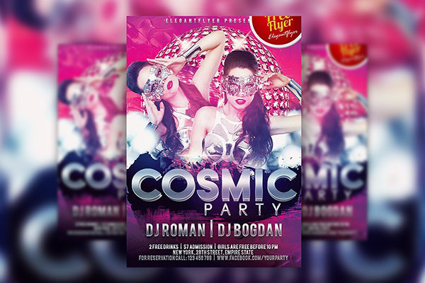 Modern Disco Ball Cosmic Party Flyer and Facebook Cover Template FREE PSD
