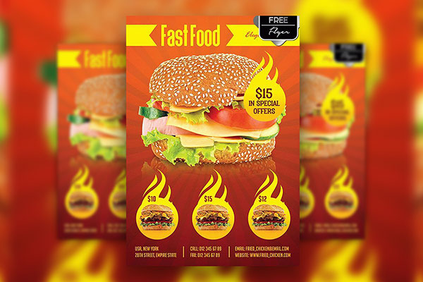 Modern Fast Food Menu Flyer and Facebook Cover Template FREE PSD